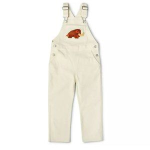 NWT Toddler Woolly Mammoth Embroidered Overalls Christian Robinson Cream 4T